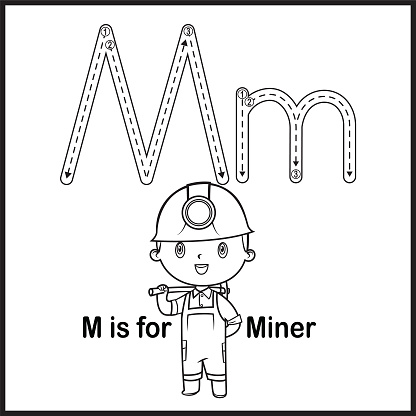 Flashcard letter M is for Miner vector Illustration