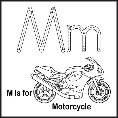 Flashcard letter M is for Motorcycle vector Illustration