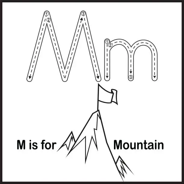 Vector illustration of Flashcard letter M is for Mountain vector Illustration