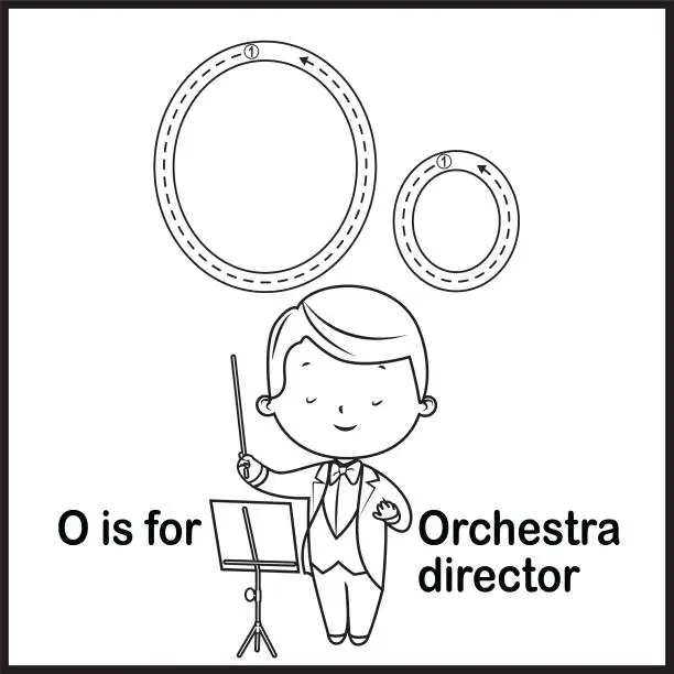 Vector illustration of Flashcard letter O is for Orchestra Director vector Illustration