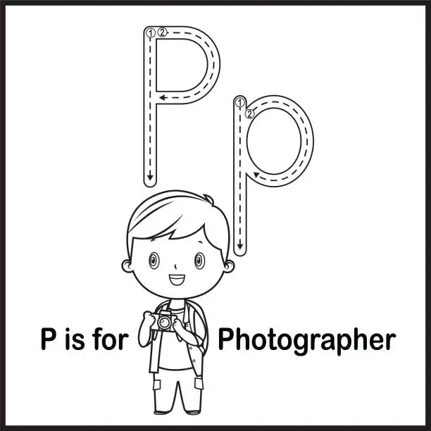 Vector illustration of Flashcard letter P is for Photographer vector Illustration