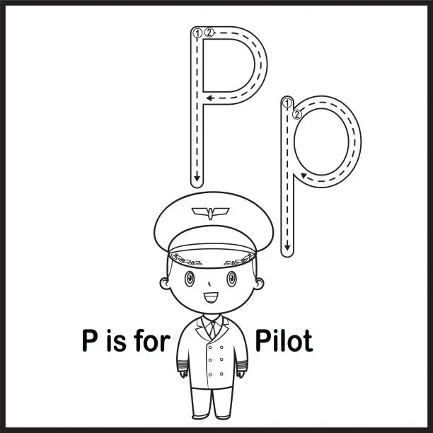 Vector illustration of Flashcard letter P is for Pilot vector Illustration