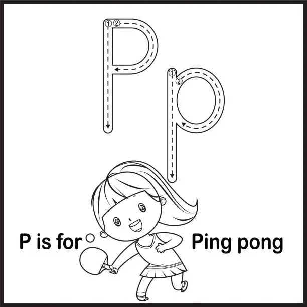 Vector illustration of Flashcard letter P is for Ping pong vector Illustration