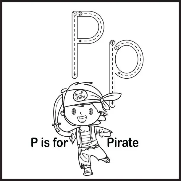 Vector illustration of Flashcard letter P is for Pirate vector Illustration