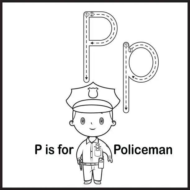 Vector illustration of Flashcard letter P is for Policeman vector Illustration
