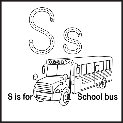Flashcard letter S is for School bus vector Illustration