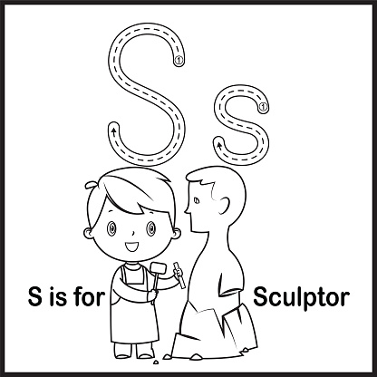 Flashcard letter S is for Sculptor Jump vector Illustration