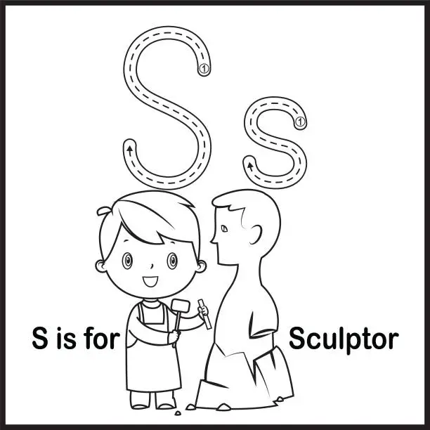 Vector illustration of Flashcard letter S is for Sculptor Jump vector Illustration