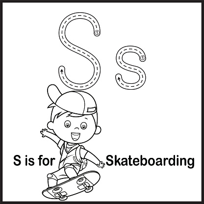 Flashcard letter S is for Skateboarding vector Illustration