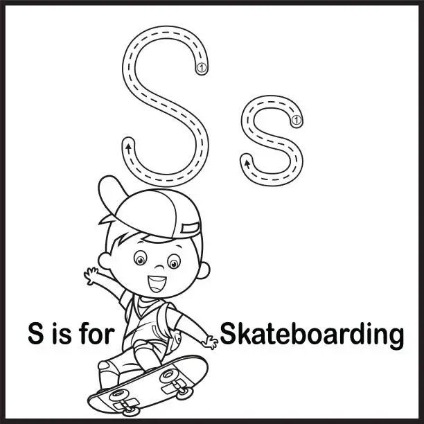 Vector illustration of Flashcard letter S is for Skateboarding vector Illustration