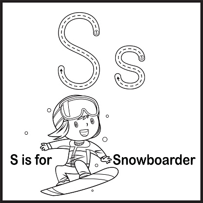 Flashcard letter S is for Snowboarder vector Illustration