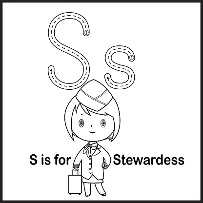Flashcard letter S is for Stewardess vector Illustration