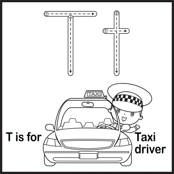 Vector illustration of Flashcard letter T is for Taxi Driver vector Illustration