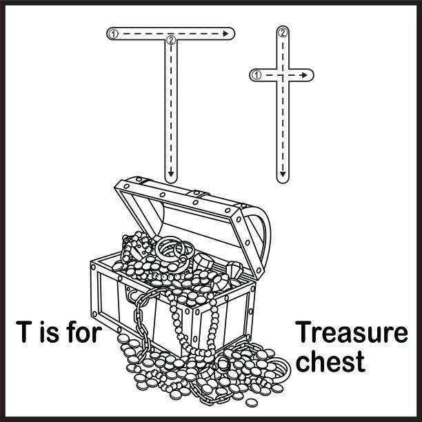 ilustraciones, imágenes clip art, dibujos animados e iconos de stock de la letra t de la tarjeta t es para la ilustración vectorial del cofre del tesoro - diamond alphabet letter t text