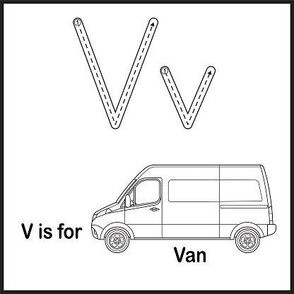 Flashcard letter V is for Van vector Illustration