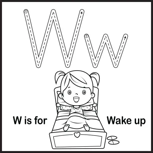 Vector illustration of Flashcard letter W is for Waking up  vector Illustration