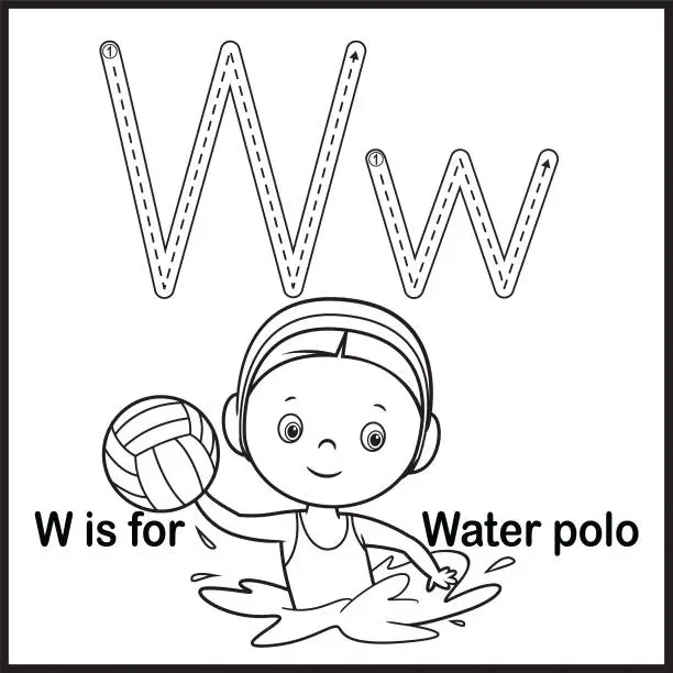 Vector illustration of Flashcard letter W is for Water polo vector Illustration