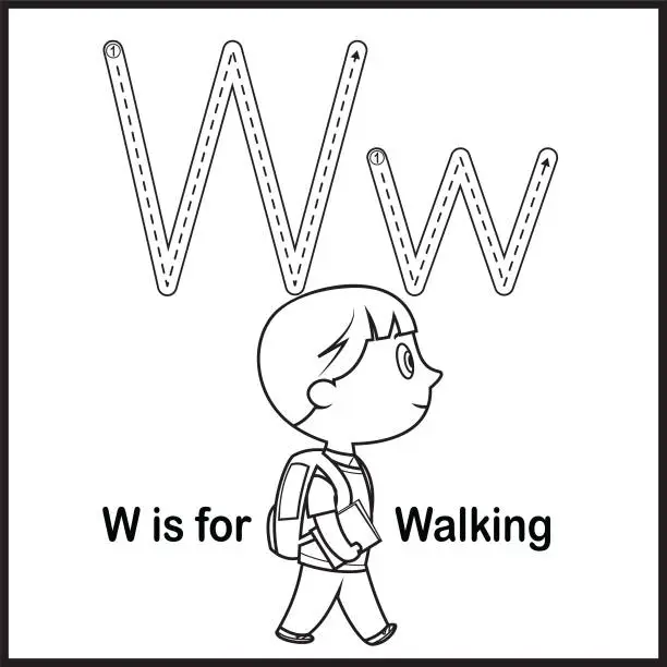 Vector illustration of Flashcard letter W is for Walking  vector Illustration