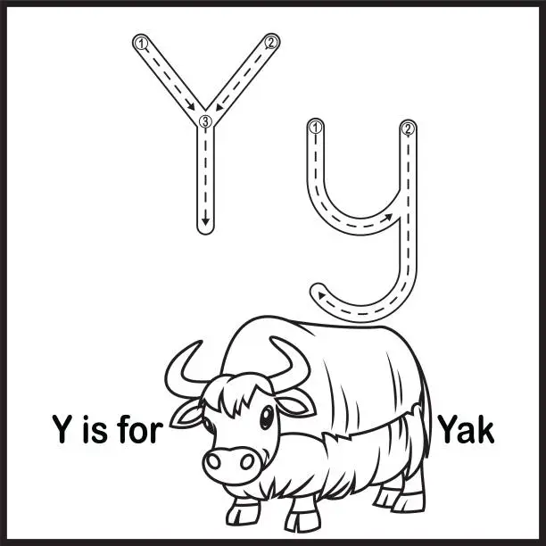 Vector illustration of Flashcard letter Y is for Yak vector Illustration