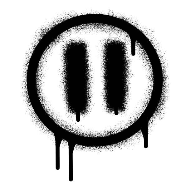 ikona przycisku wstrzymania graffiti z czarną farbą w sprayu - pause button stock illustrations