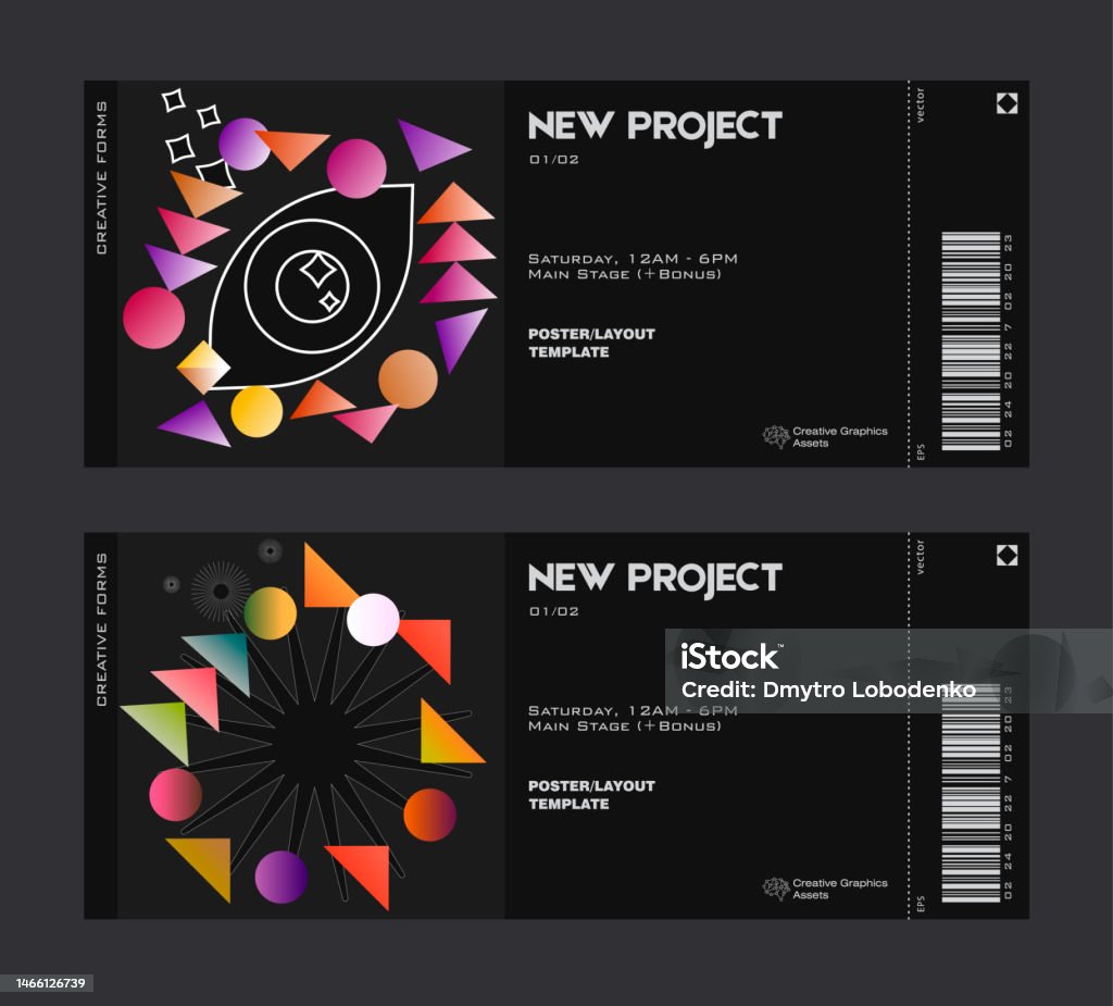 Ticket Vector Graph Ticket Vector Template Layout With Abstract Vector Geometric Shapes ...