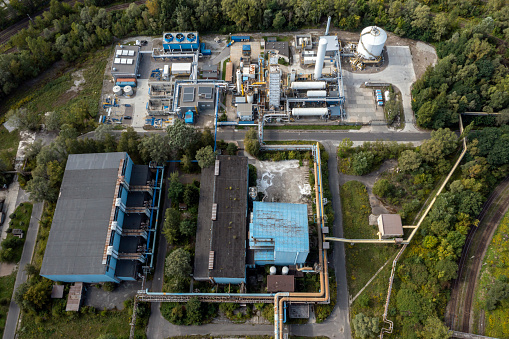 Aerial view of an industrial gas production plant