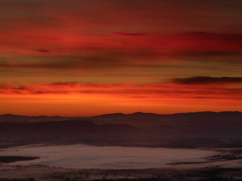 Dramatic red sunrise over The Grampians in Victoria