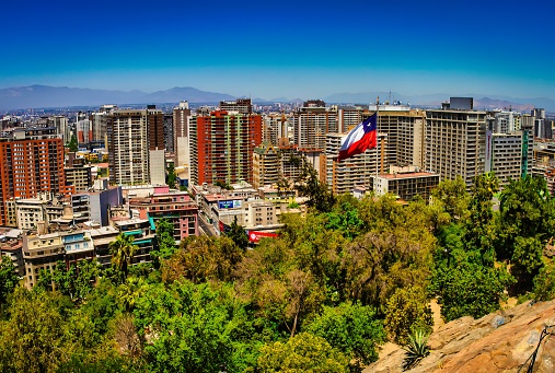 Santiago de Chile, Chile - November 07 2014 : a panoramic view of the capitol Santiago de Chile from the San Cristobal hill