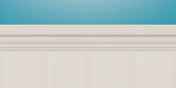 istock White beadboard or wainscot with top chair guard trim seamless pattern on blue wall 1466138120