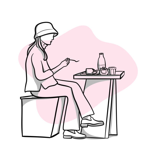 ilustraciones, imágenes clip art, dibujos animados e iconos de stock de bistro coffeeshop street terrace rosa - young women women white background real people