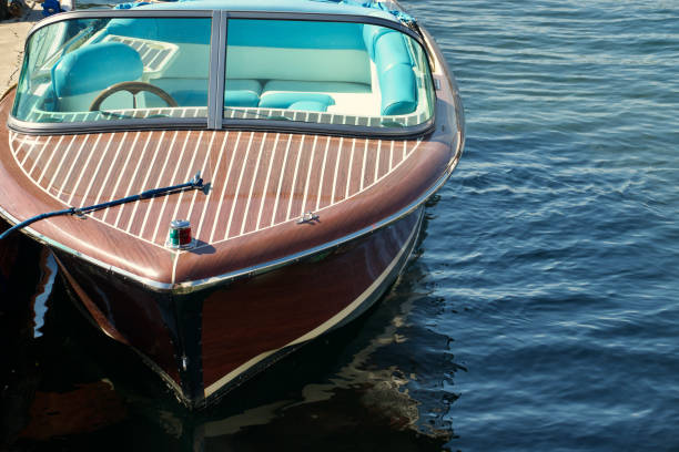 istock Front view of a classic wood speed boat 1466143349