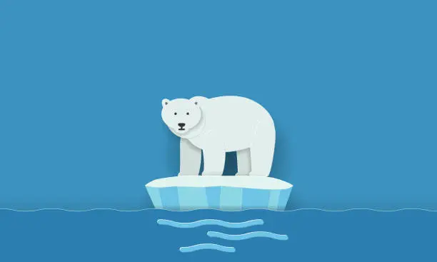 Vector illustration of Polar Bear On Ice Floe Melting Iceberg And Global Warming