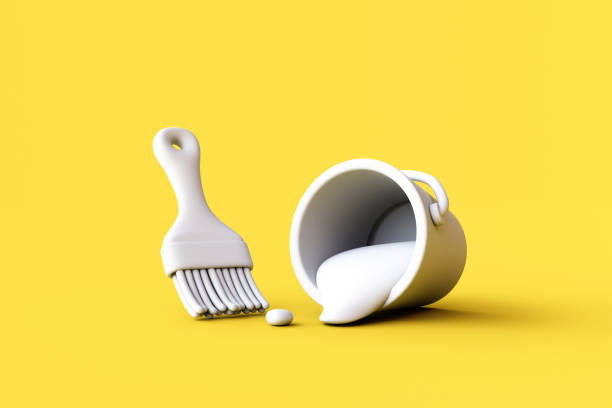 istock 3d rendering of Paint can and brush on yellow background. 1466153723
