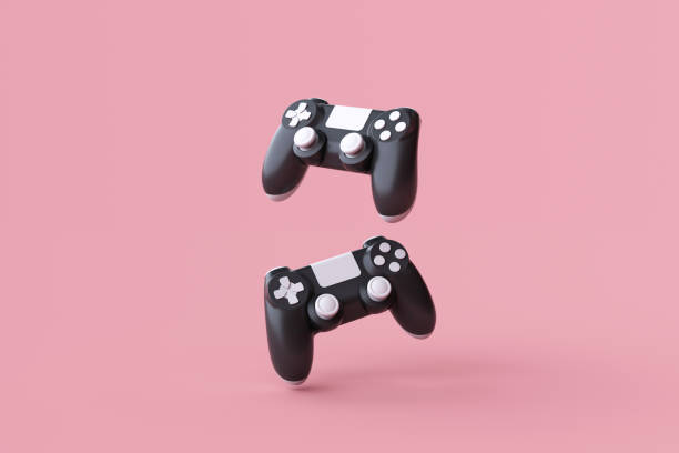 istock Flying gamepad on pink background. Creative Minimal Gaming concept. 3D rendering. 1466153811