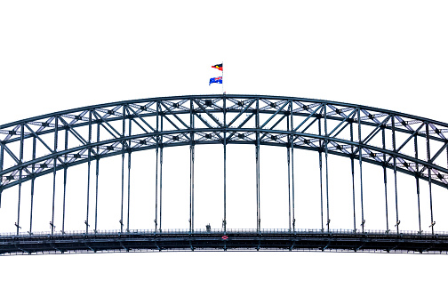 Sydney Harbour Bridge against white background with copy space, full frame horizontal composition