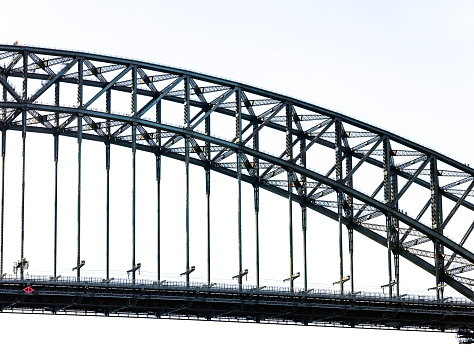 Part of Sydney Harbour Bridge against white background with copy space, full frame horizontal composition