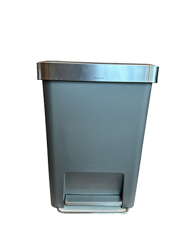 Metal trash can isolated on white background