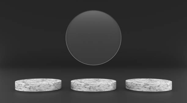istock 3d illustration render marble texture platform and glass circle with black background for your design and etc 1466175557