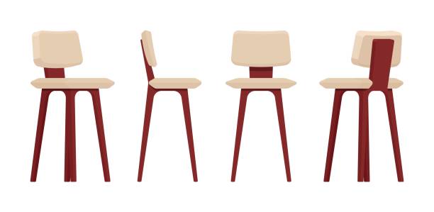 ilustrações, clipart, desenhos animados e ícones de banco de bar cadeira alta mobília conjunto bege, banqueta de madeira altura barstool - lobby living room business contemporary