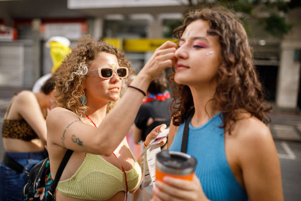 Brazilian Carnival. Group of friends celebrating street carnival party.
