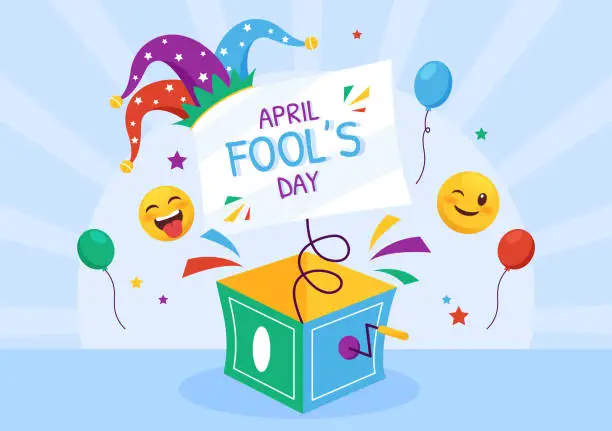 Vector illustration of Happy April Fools' Day Celebration Illustration wearing a Jester Hat and Surprise for Web Banner or Landing Page in Flat Cartoon Hand Drawn Templates