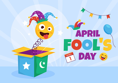 Happy April Fools' Day Celebration Illustration wearing a Jester Hat and Surprise for Web Banner or Landing Page in Flat Cartoon Hand Drawn Templates