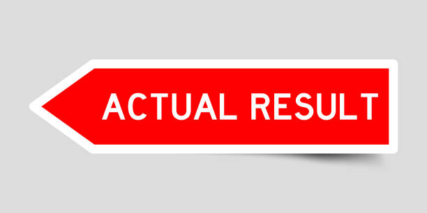 istock Red color arrow shape sticker label with word actual result on gray background 1466182850