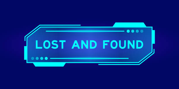 stockillustraties, clipart, cartoons en iconen met futuristic hud banner that have word lost and found on user interface screen on blue background - lost phone