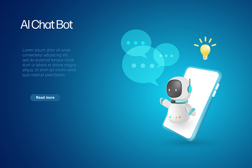 AI chat bot chatting on smartphone  summarize information and generate smart solutions. Artificial intelligence answer engine robot provide smart conversation and solution idea. 3D vector.