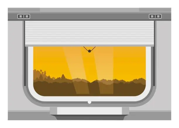 Vector illustration of Train window. Mountain scenery. Simple flat illustration