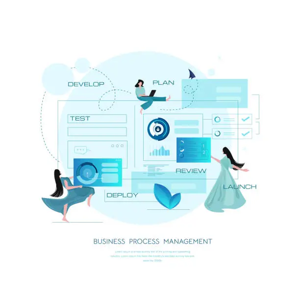 Vector illustration of BPM. Business process management concept.