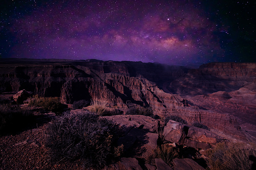 Grand Canyon at night,Landscape with Milky way galaxy