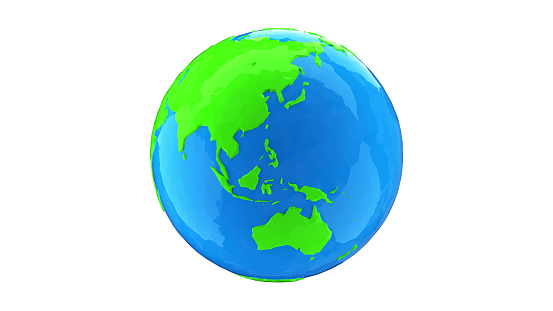 Low poly model of the earth globe on a white background. 3D rendering