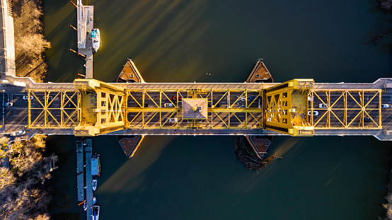 High quality aerial stock photos of downtown Sacramento Tower Bridge and the Sacramento River